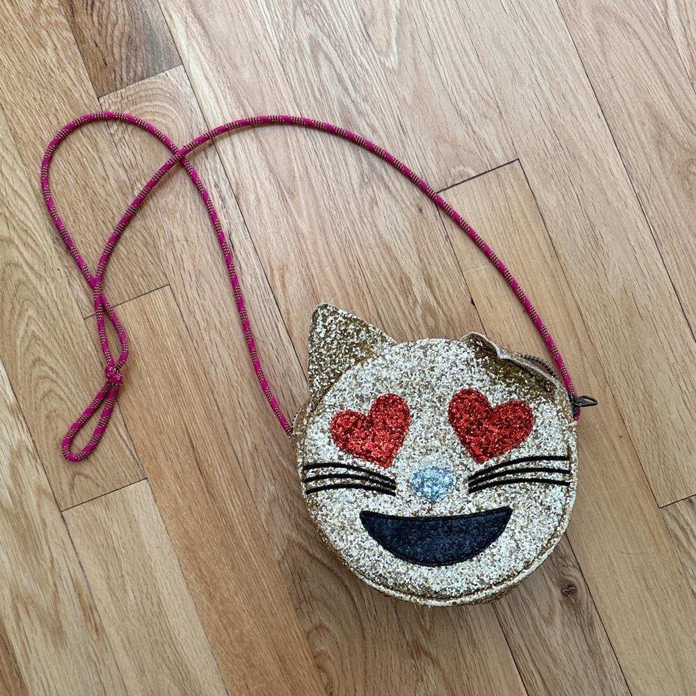 J.Crew Crewcuts Cat Emoji Glitter Purse ✨ Rare Heart Eyes Crossbody Kids Bag